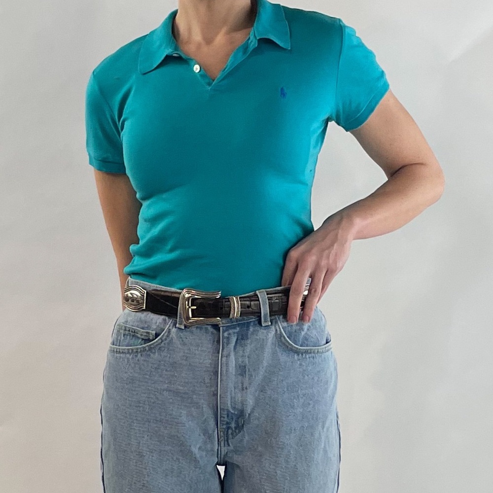 Vintage Y2K Ladies Ralph Lauren Teal Polo Shirt 👕